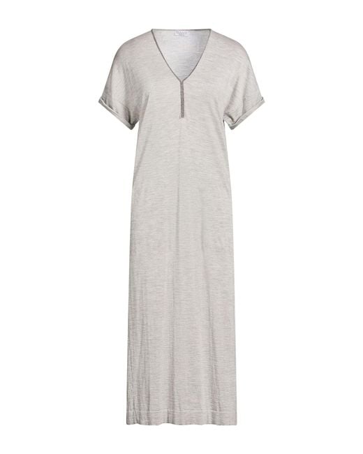 Brunello Cucinelli White Midi Dress Cashmere, Silk, Brass