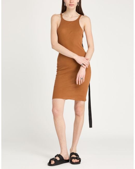 Rick Owens Brown Camel Mini Dress Cotton
