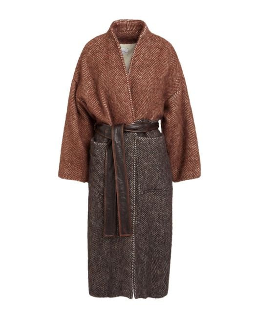 Alysi Brown Coat Virgin Wool, Alpaca Wool, Polyamide