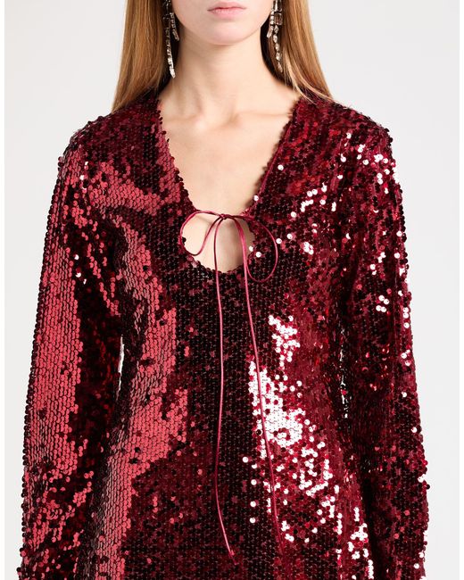 Haveone Red Burgundy Mini Dress Polyester, Synthetic Fibers