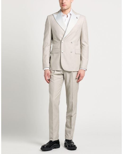 Paoloni White Suit Virgin Wool, Linen for men