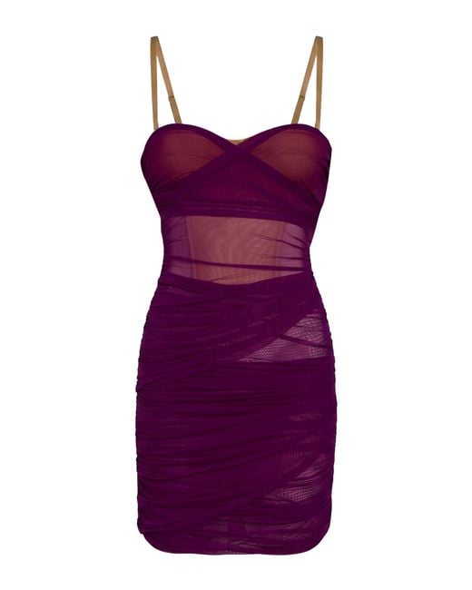DES_PHEMMES Purple Mini Dress Polyamide, Elastane