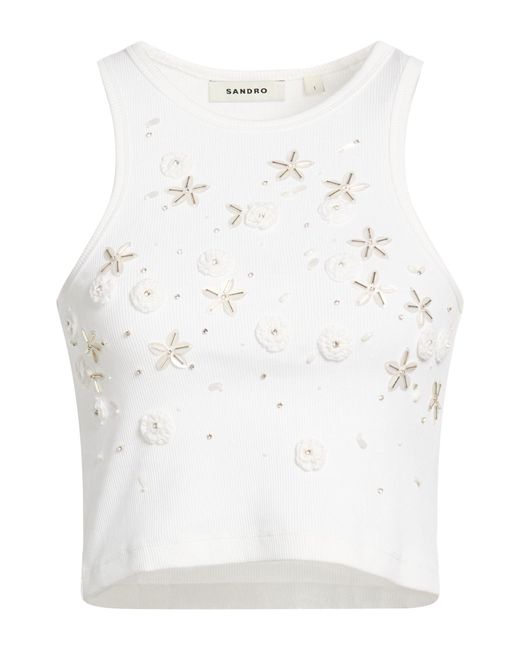 Sandro White Top Cotton, Elastane