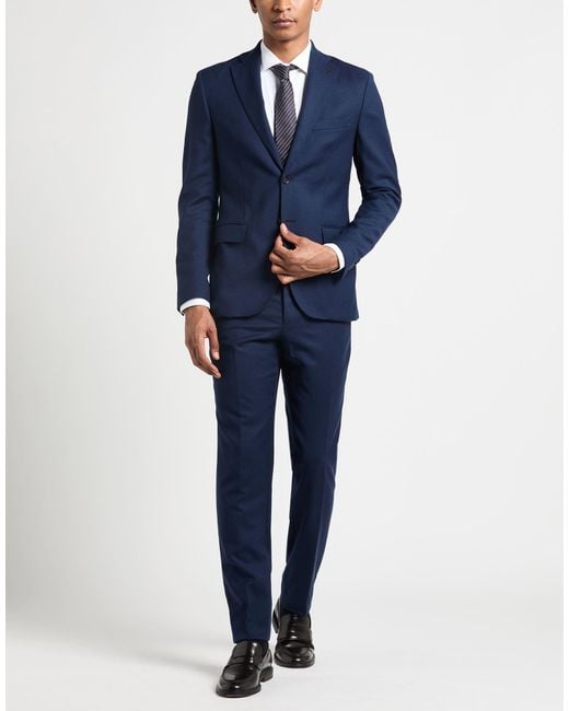 Paoloni Blue Suit Virgin Wool, Elastane for men