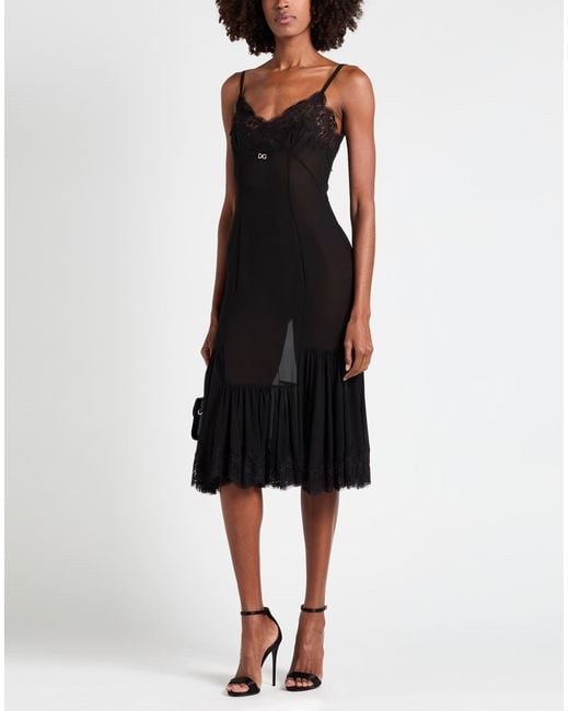 Dolce & Gabbana Black Midi Dress Silk, Cotton, Polyamide, Viscose