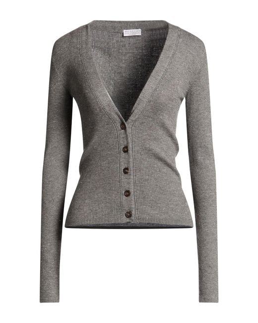 Brunello Cucinelli Gray Cardigan Cashmere, Viscose, Polyester