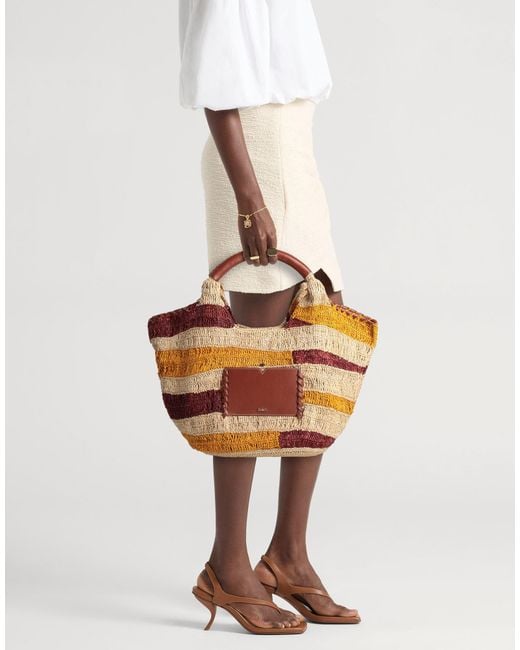 Ba&sh Orange Handbag Natural Raffia, Cowhide