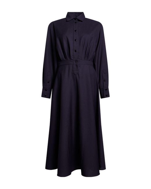 Officine Generale Blue Midnight Midi Dress Virgin Wool