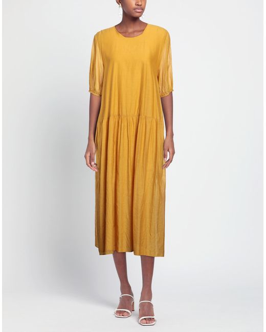 Max Mara Yellow Midi Dress Cotton, Silk