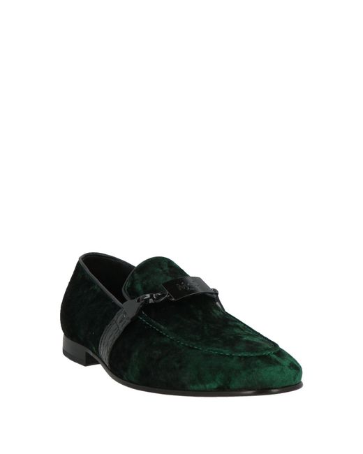 MICH SIMON Green Loafers Leather, Textile Fibers for men