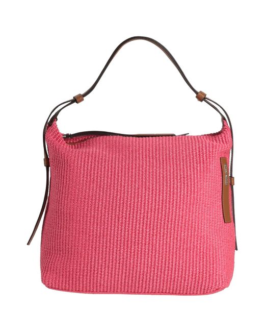 Gianni Notaro Pink Fuchsia Handbag Soft Leather, Natural Raffia