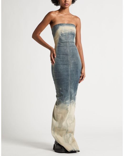 Rick Owens Blue Maxi Dress Cotton, Elastomultiester, Natural Rubber