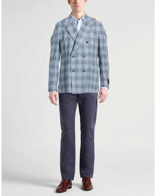 Tombolini Blue Slate Blazer Wool, Cotton, Linen for men