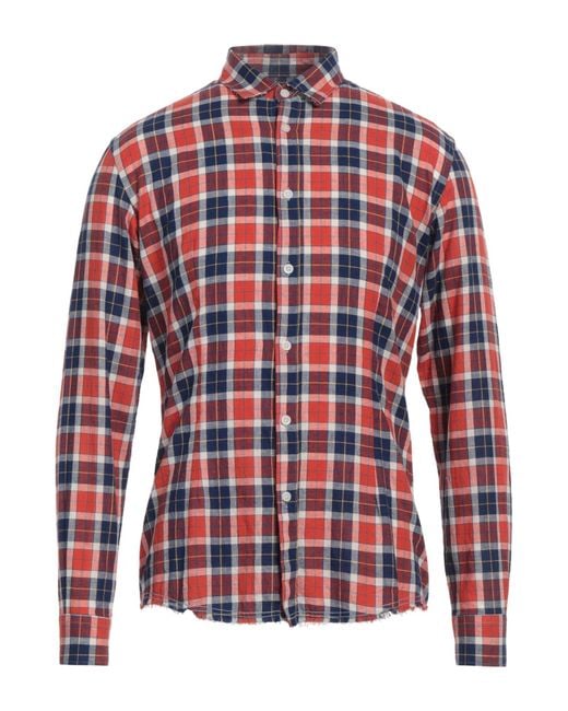 Daniele Alessandrini Red Linen-Cotton Slim-Fit Tartan Shirt for men