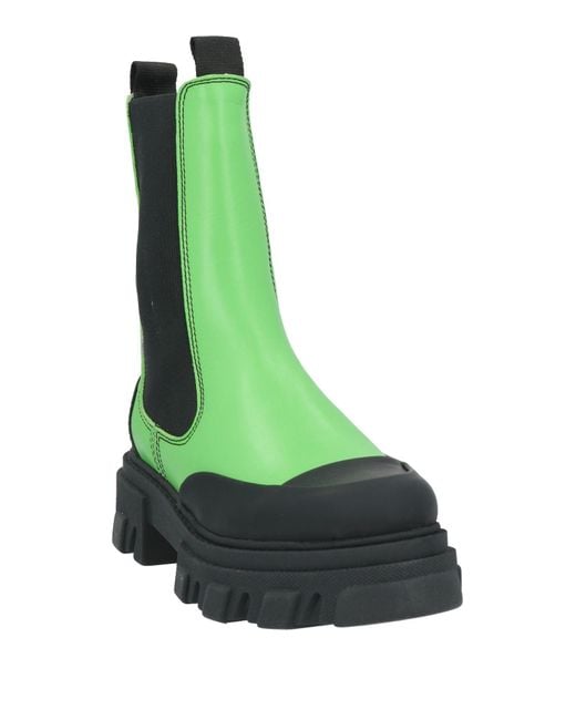 Ganni Green Ankle Boots Leather, Textile Fibers