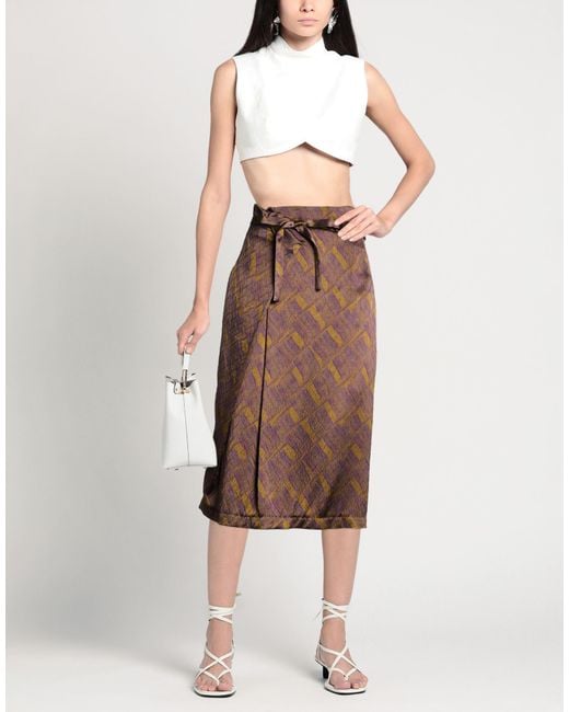 ODEEH Brown Midi Skirt Viscose, Polyester
