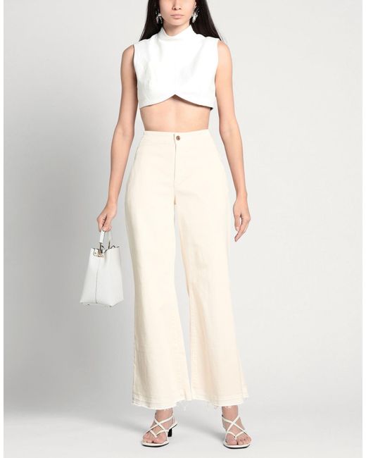 European Culture White Pants Cotton, Elastane