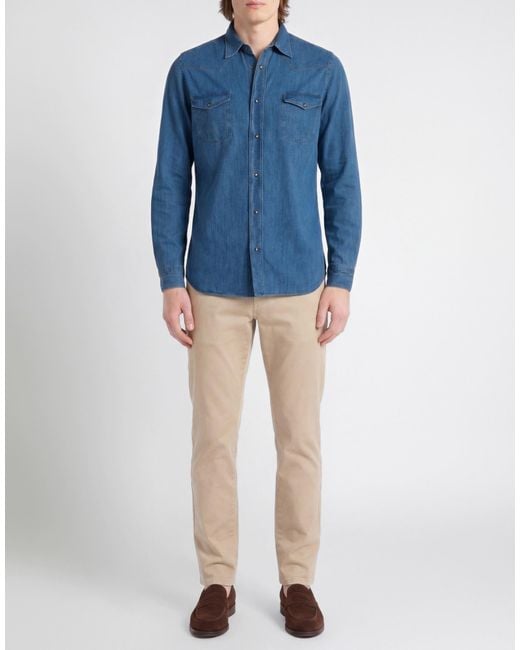 Giampaolo Blue Per Officine Napoli Denim Shirt Cotton, Lyocell for men