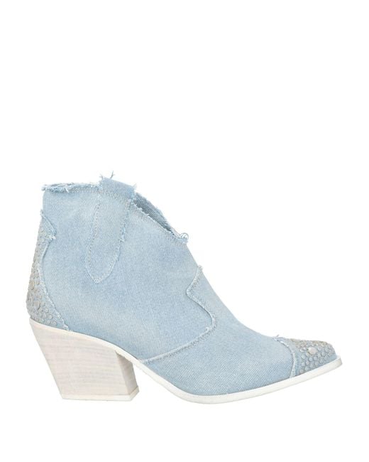 Divine Follie Blue Ankle Boots Leather, Textile Fibers