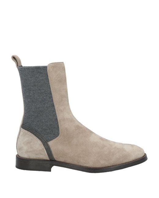Brunello Cucinelli Gray Taupe Ankle Boots Leather