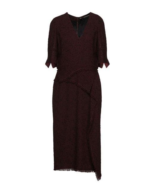 Roland Mouret Brown Burgundy Midi Dress Virgin Wool, Polyamide