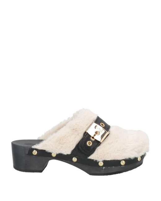 Scholl White Iconic Ivory Mules & Clogs Leather, Textile Fibers