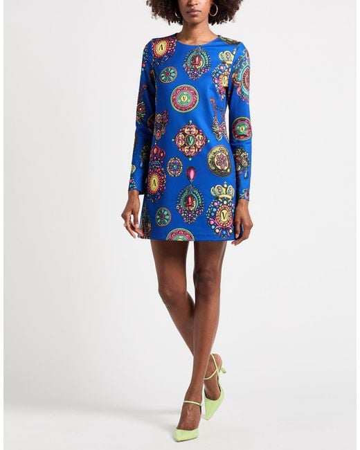 Versace Jeans Couture Blue Mini Dress Polyester, Elastane