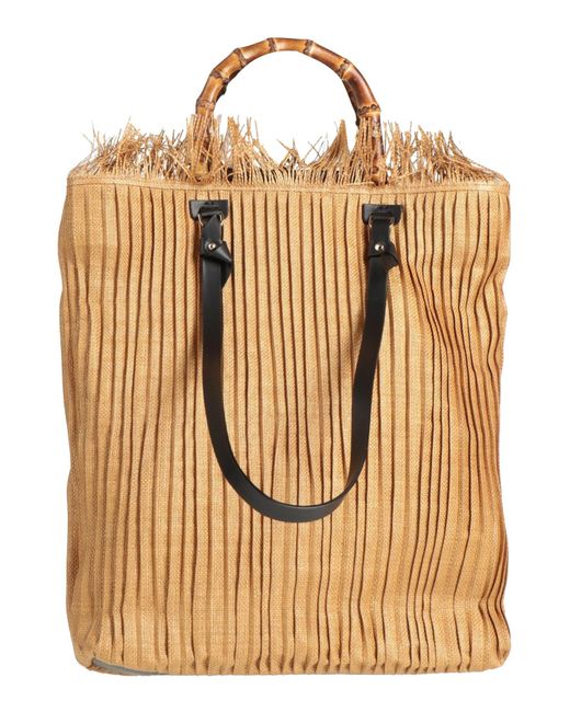 Anita Bilardi Natural Camel Handbag Polyamide, Calfskin, Bamboo