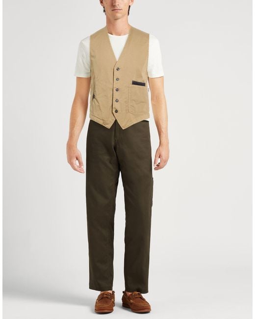Berna Natural Khaki Tailored Vest Cotton, Elastane for men
