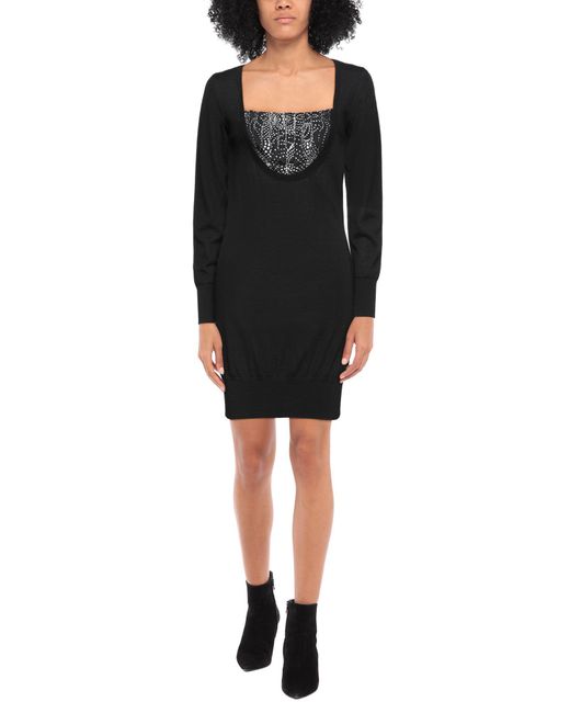 Roberto Cavalli Black Mini Dress Wool, Silk