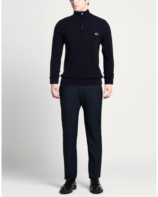 La Martina Blue Midnight Turtleneck Lambswool, Nylon for men
