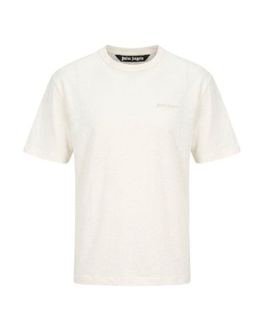 Palm Angels White Ivory T-Shirt Linen for men