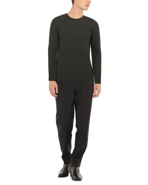 Brooksfield Black Virgin Wool Mélange Crewneck Sweater for men
