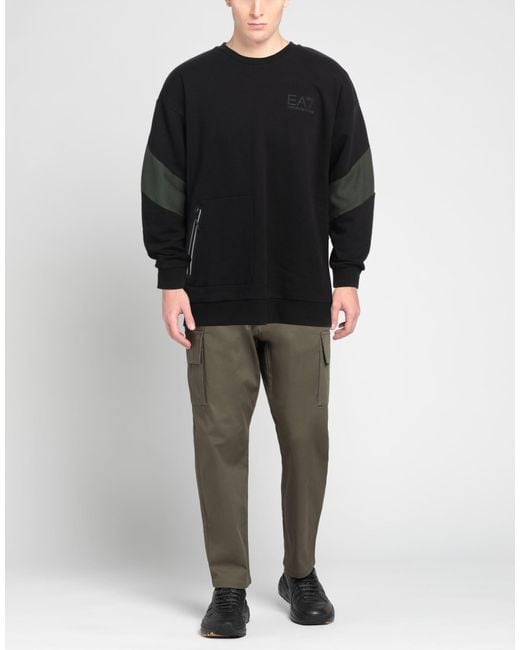 EA7 Black Sweatshirt Cotton, Elastane for men