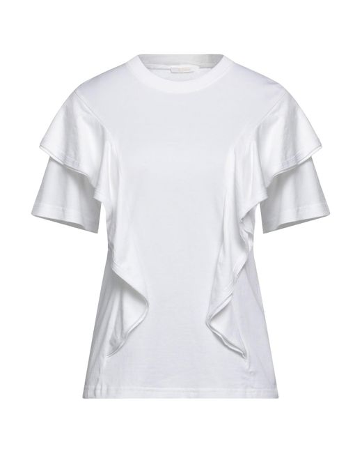 Chloé White Short-Sleeved Ruffled T-Shirt