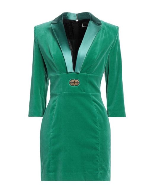 Elisabetta Franchi Green Mini Dress Cotton, Elastane