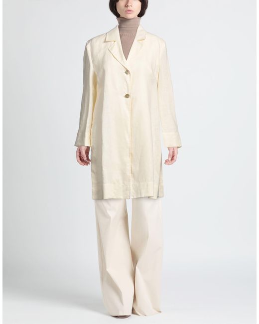 SEVENTY VENEZIA Natural Cream Overcoat & Trench Coat Linen