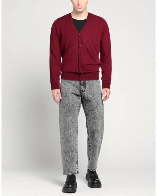 John Smedley Red Burgundy Cardigan Merino Wool for men
