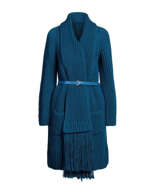 Ermanno Scervino Blue Deep Coat Merino Wool, Leather