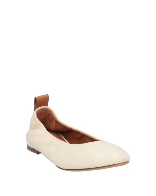 Lanvin White Cream Ballet Flats Lambskin, Calfskin