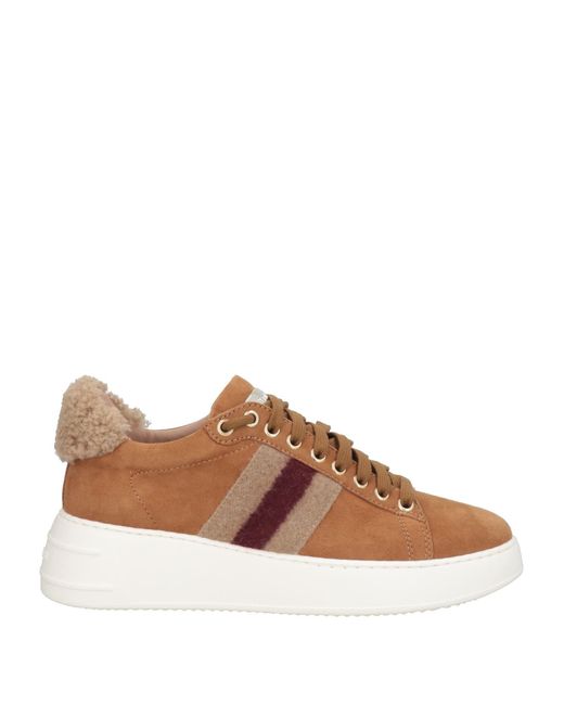 Stokton Brown Camel Sneakers Leather, Textile Fibers