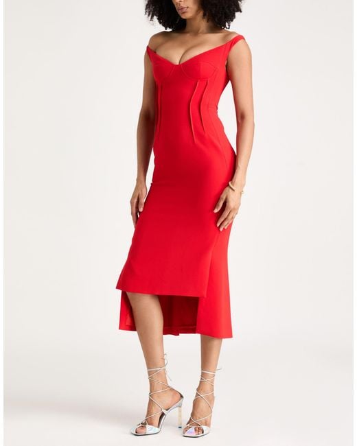 David Koma Red Midi Dress Viscose, Acetate, Elastane