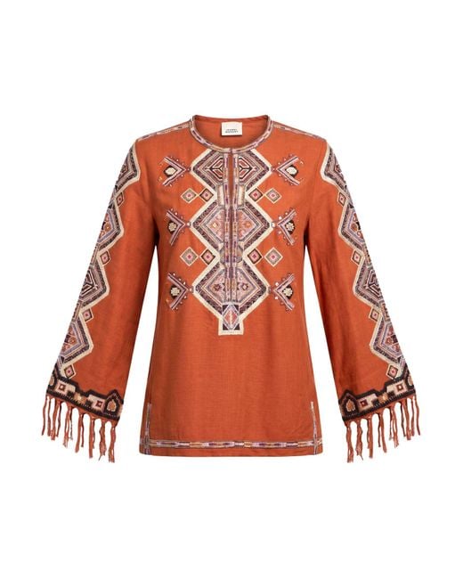 Isabel Marant Red Tan Top Silk, Viscose