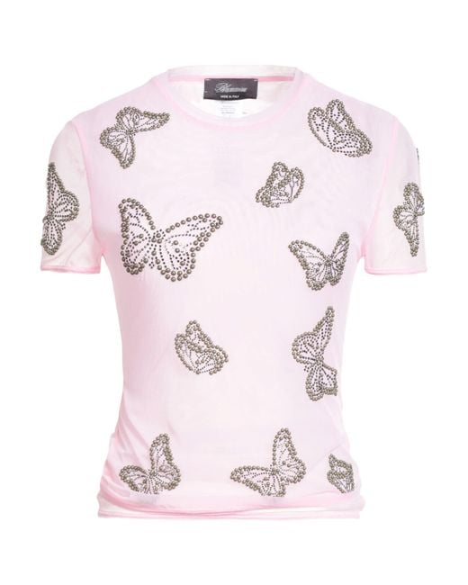 Blumarine Pink T-Shirt Polyamide, Elastane, Aluminum, Glass