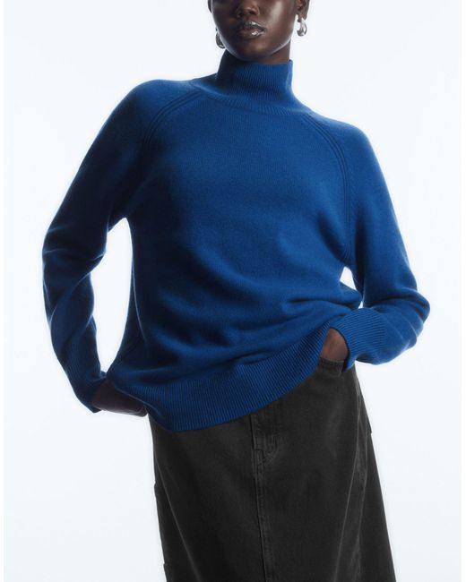 COS Blue Pure Cashmere Turtleneck Sweater