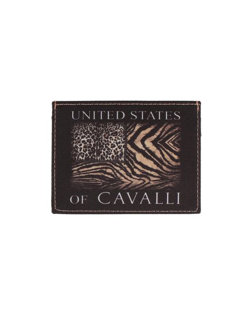 Roberto Cavalli Black Cardholder Polyester, Cow Leather for men