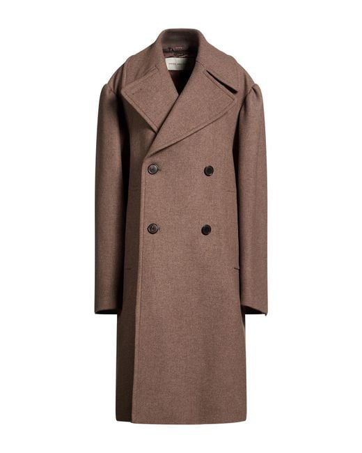 Dries Van Noten Brown Taupe Coat Wool, Polyamide