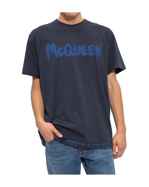T-shirt di Alexander McQueen in Blue da Uomo