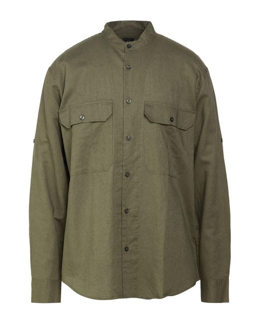 ARMANI EXCHANGE Green Shirt Linen, Cotton for men