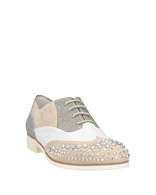CafeNoir White Lace-Up Shoes Leather, Textile Fibers